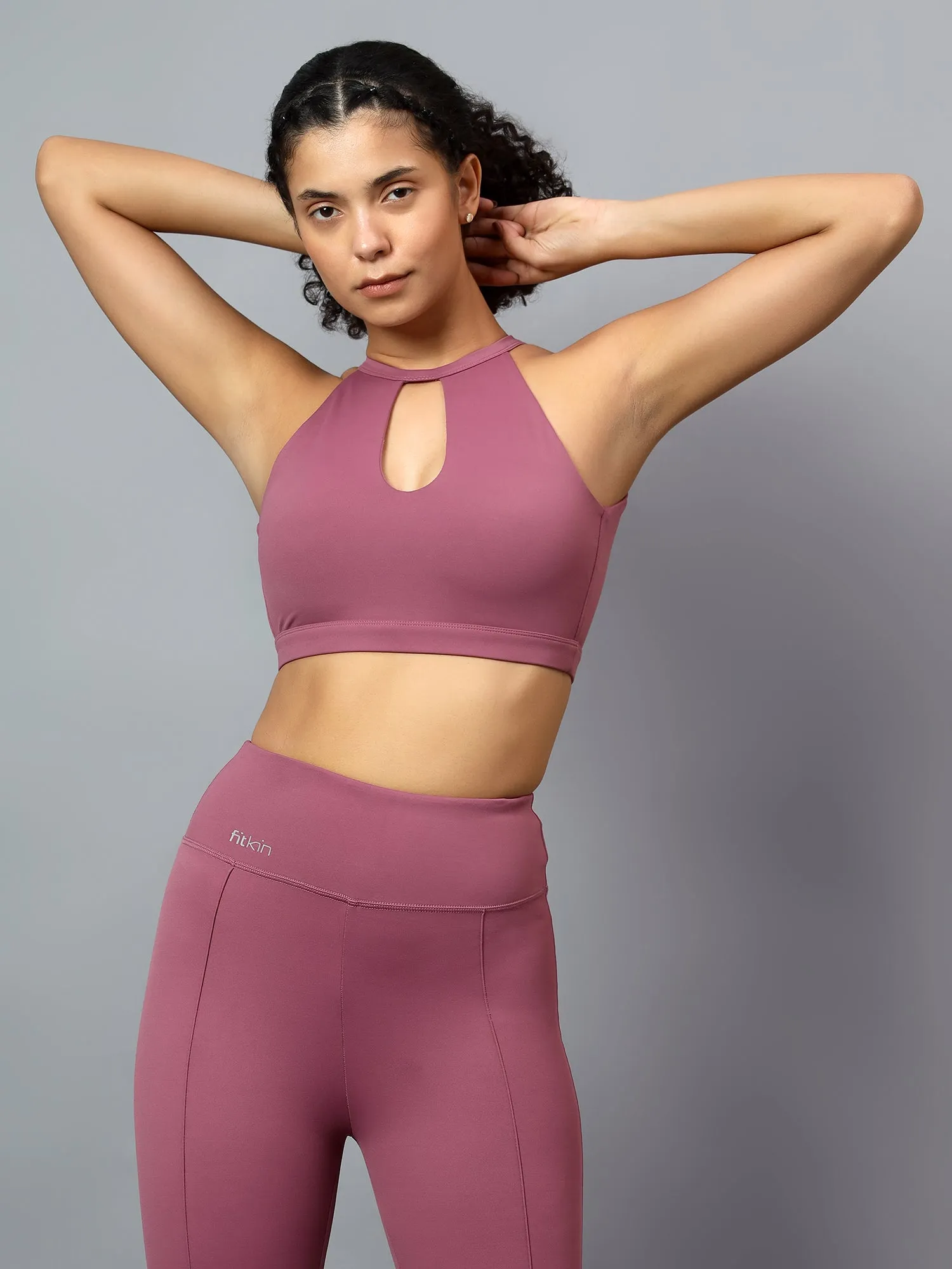 Fitkin Women's Mauve Halter Style Sports Bra
