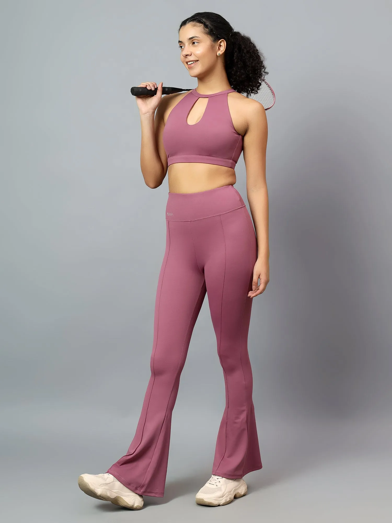 Fitkin Women's Mauve Halter Style Sports Bra