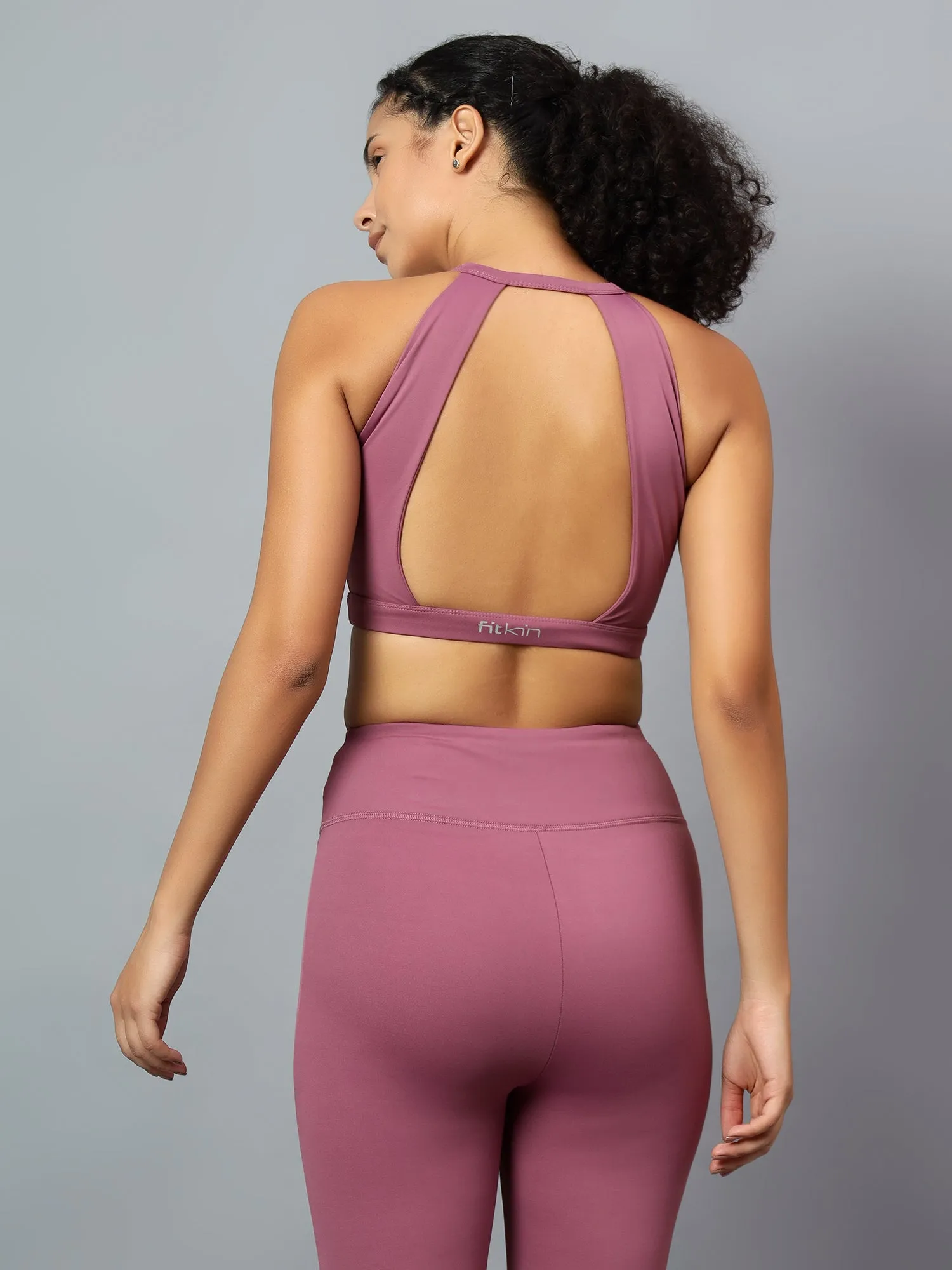 Fitkin Women's Mauve Halter Style Sports Bra