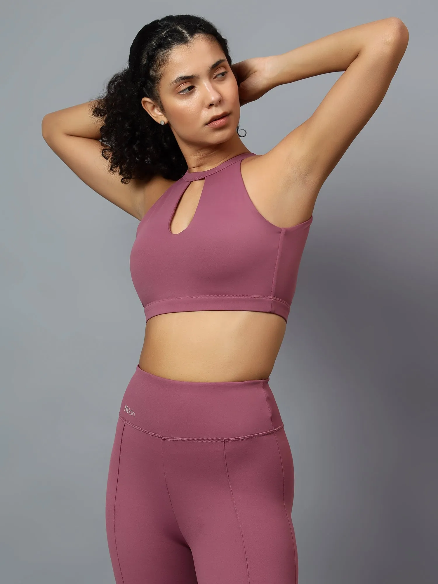 Fitkin Women's Mauve Halter Style Sports Bra