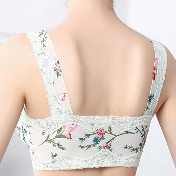 Front Zipper Massage Padding Print Lace-trim Bras