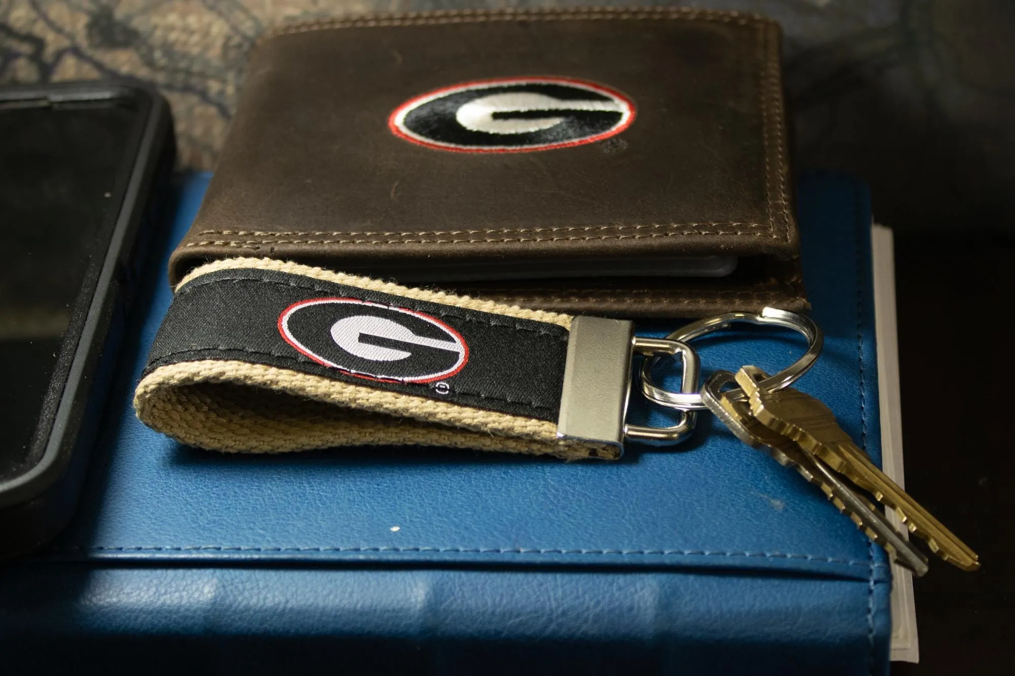 Georgia Bulldogs Collegiate Woven Ribbon Key Chain. University of Gerogia Key Fob. UGA Dawgs Gift. Brass Clasp and O-Ring.