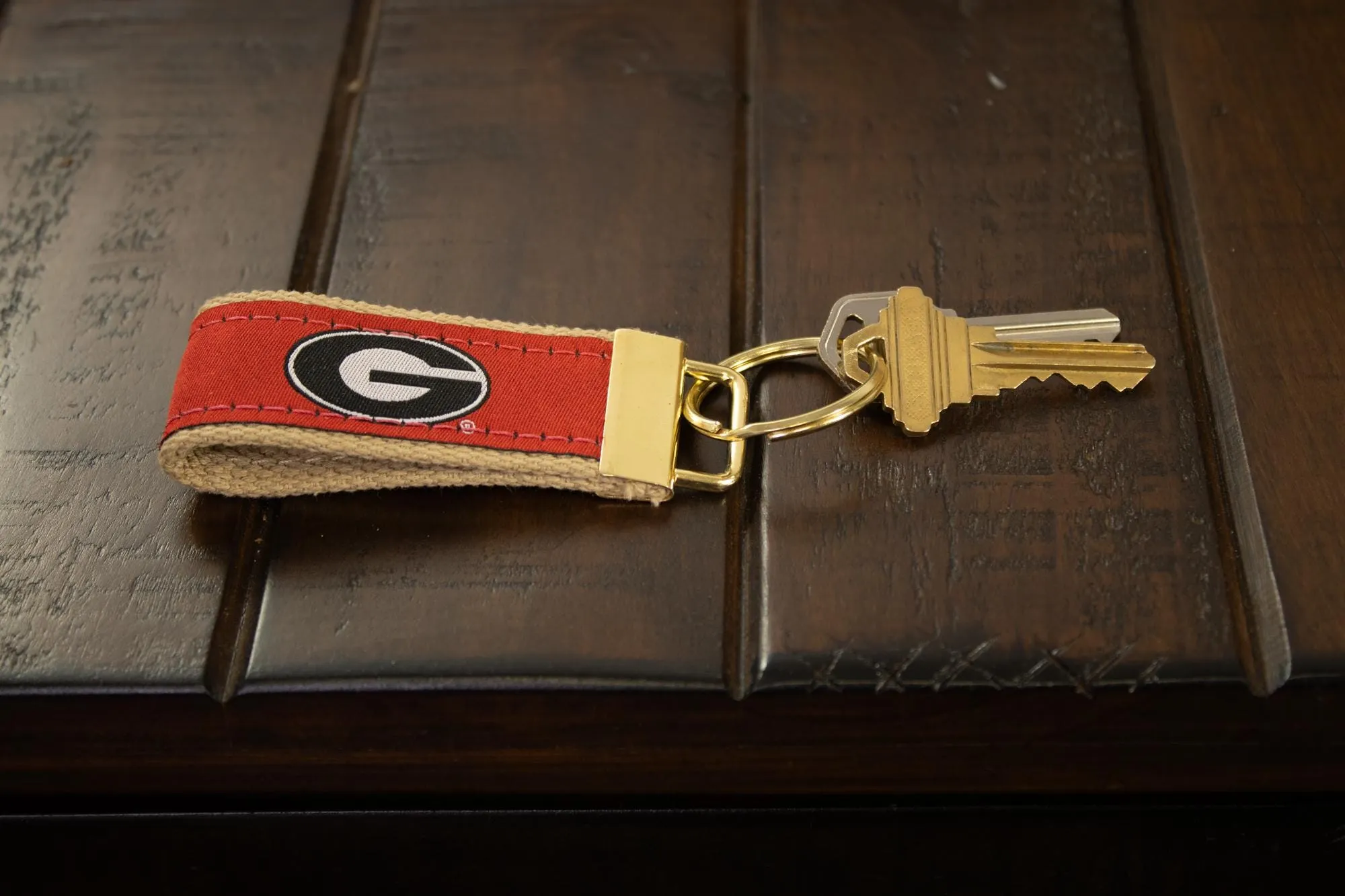 Georgia Bulldogs Collegiate Woven Ribbon Key Chain. University of Gerogia Key Fob. UGA Dawgs Gift. Brass Clasp and O-Ring.