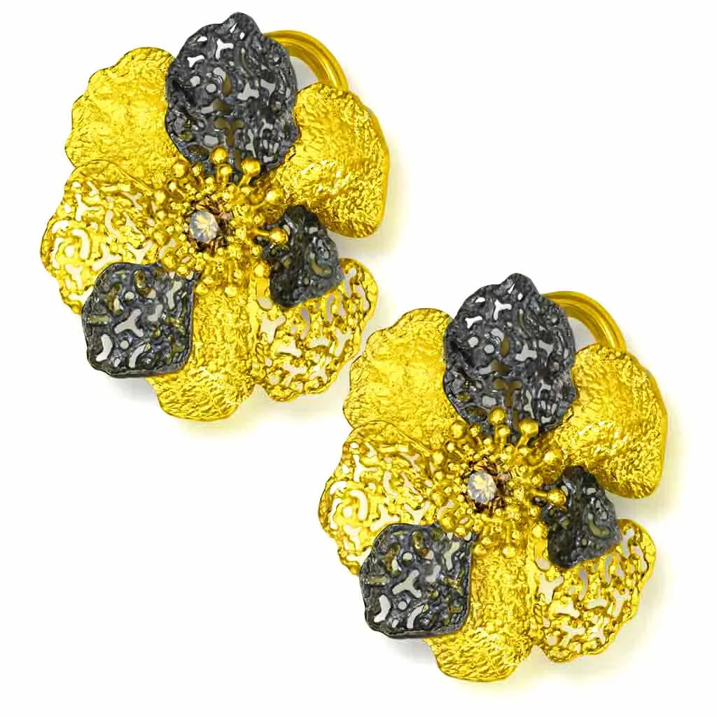 Gold Coronaria Convertible Earrings with Champagne Diamonds
