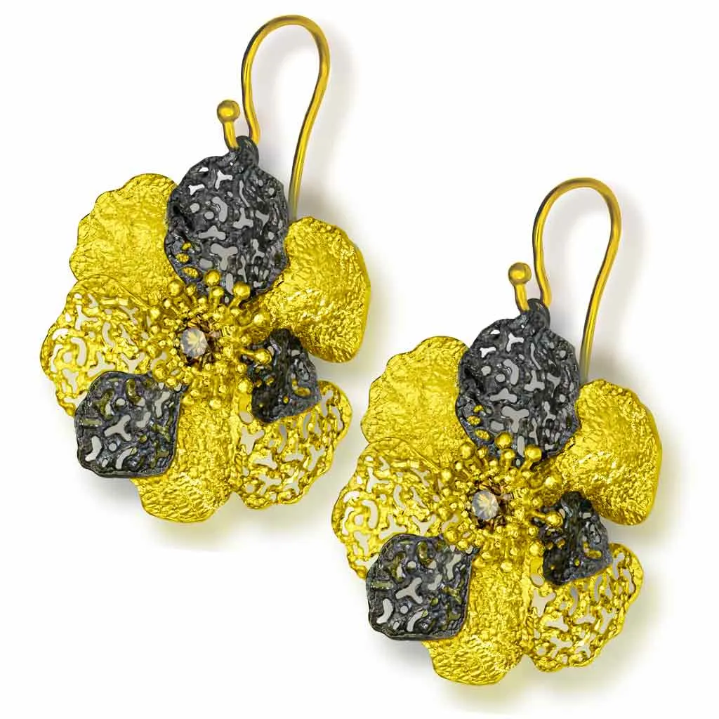 Gold Coronaria Convertible Earrings with Champagne Diamonds