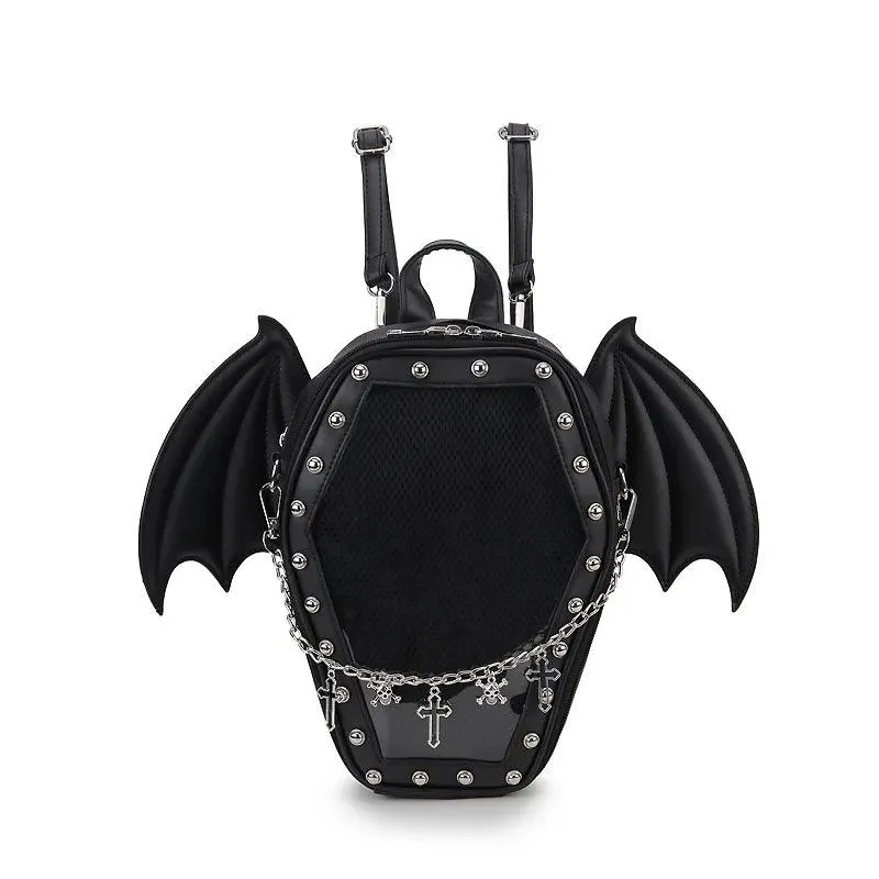 Gothic Casket with Bat Wings Backpack