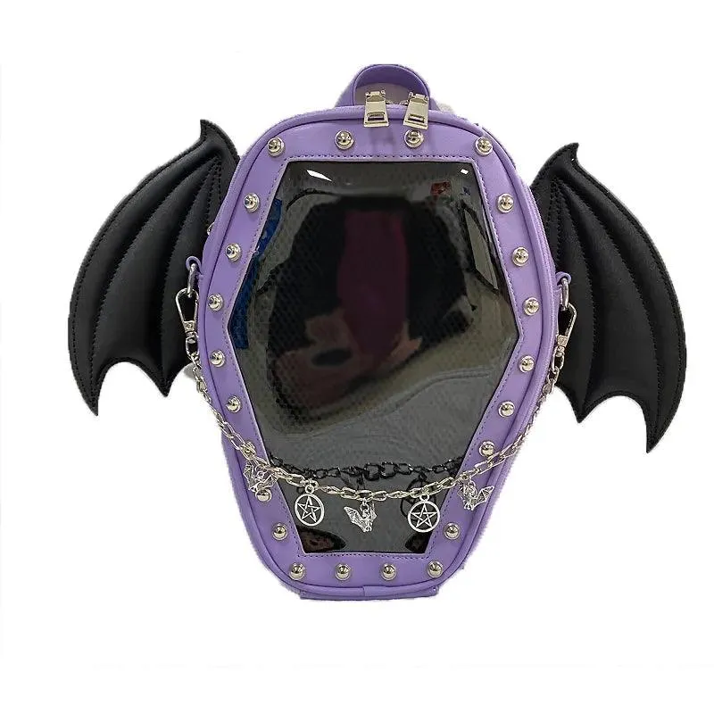 Gothic Casket with Bat Wings Backpack