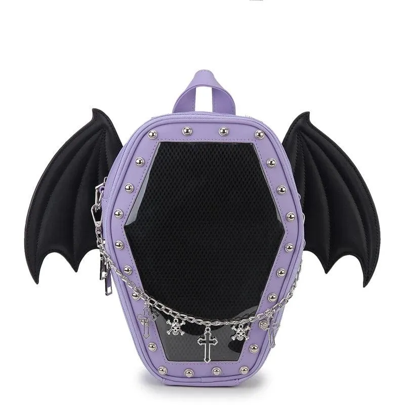 Gothic Casket with Bat Wings Backpack