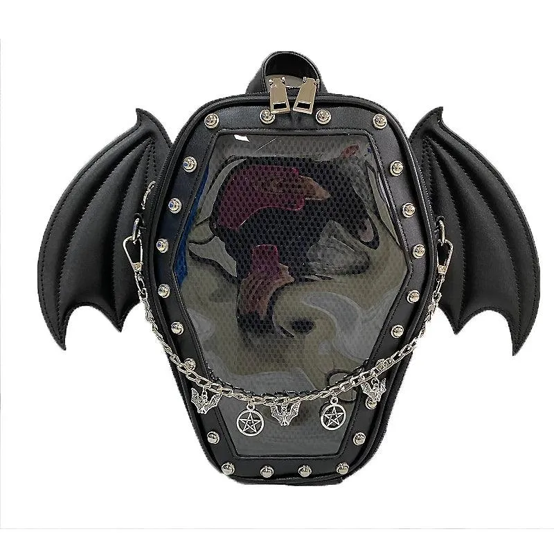Gothic Casket with Bat Wings Backpack