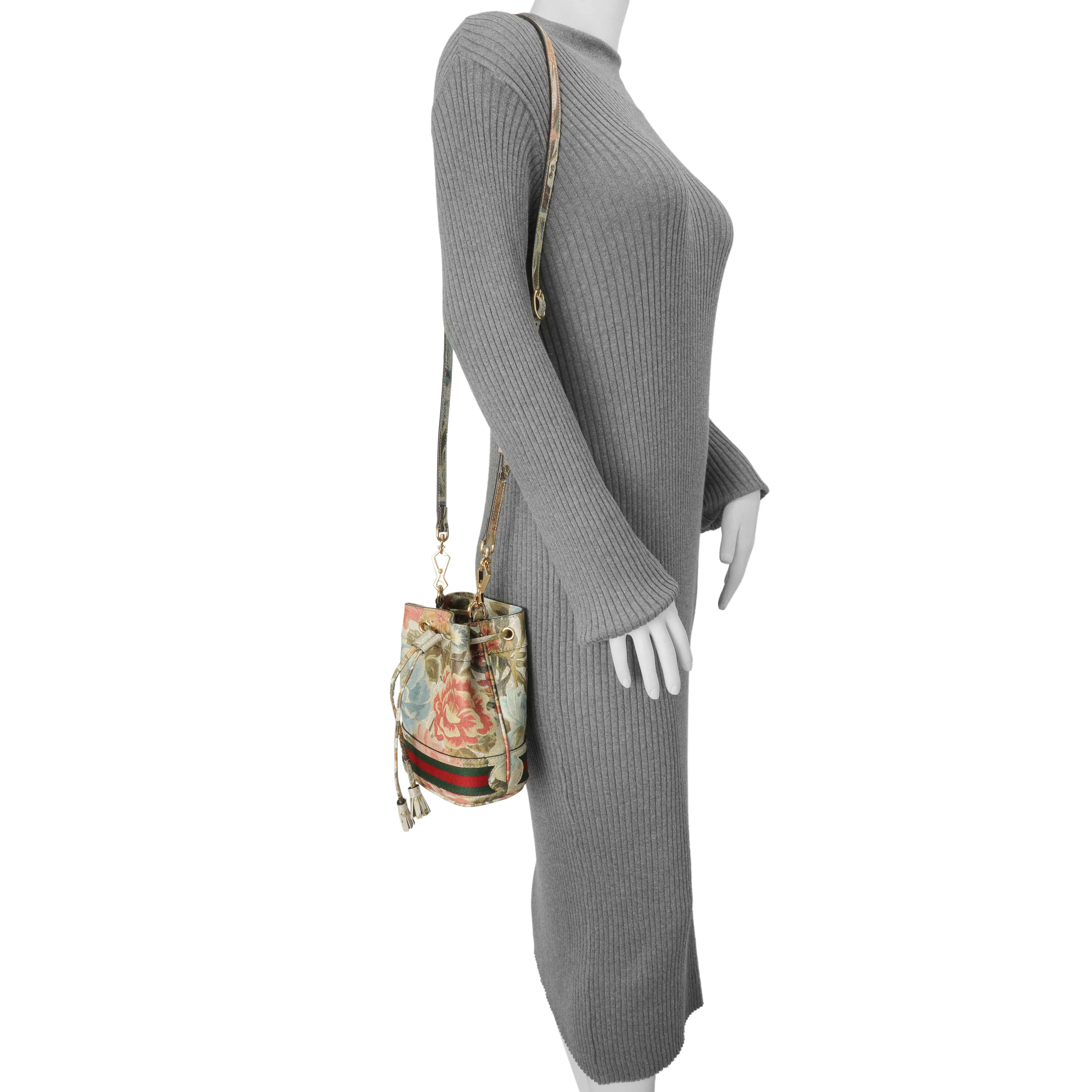 Gucci GG Supreme Monogram Water Flora Web Mini Ophidia Bucket Bag