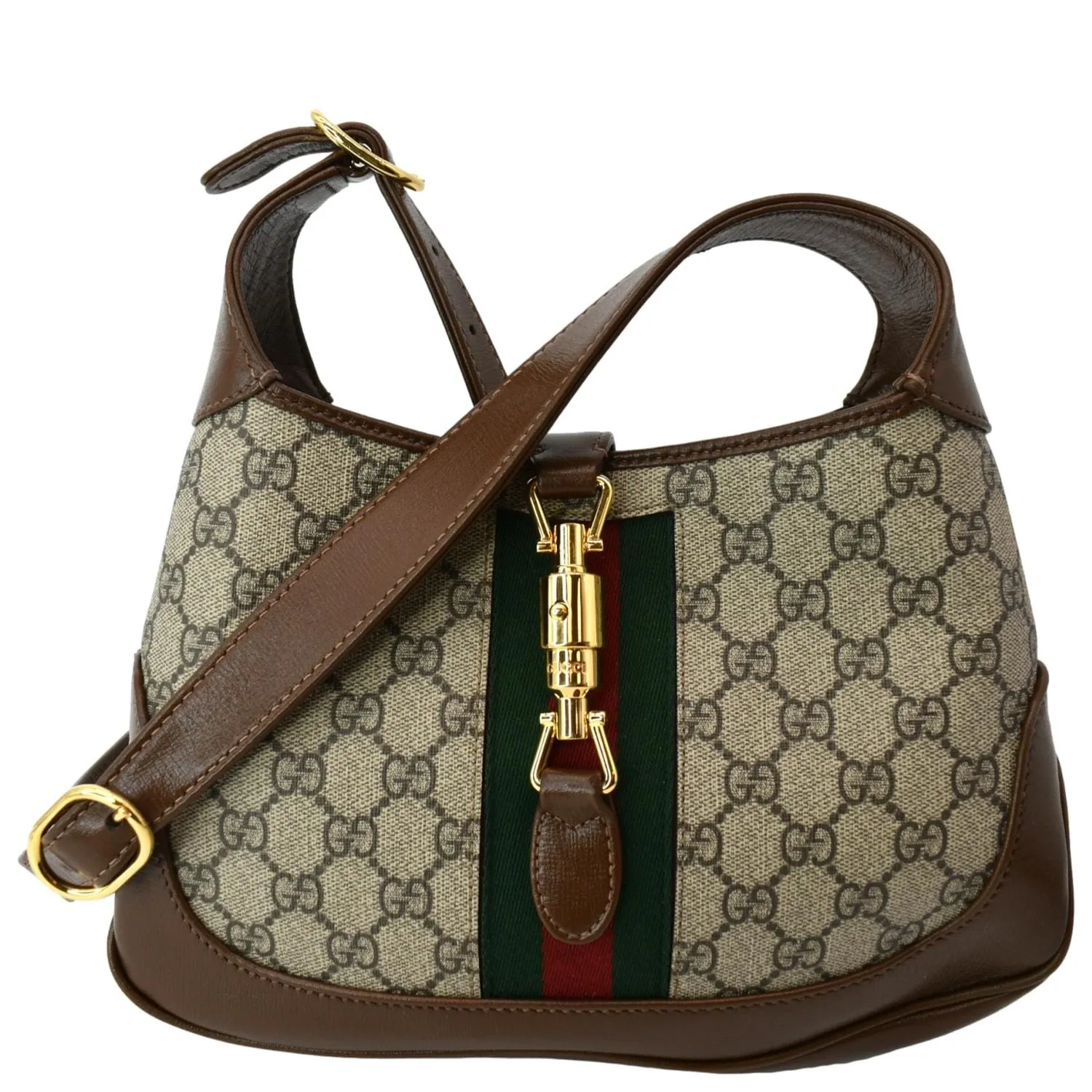 GUCCI Jackie 1961 Small GG Supreme Canvas Leather Shoulder Bag Beige 636706