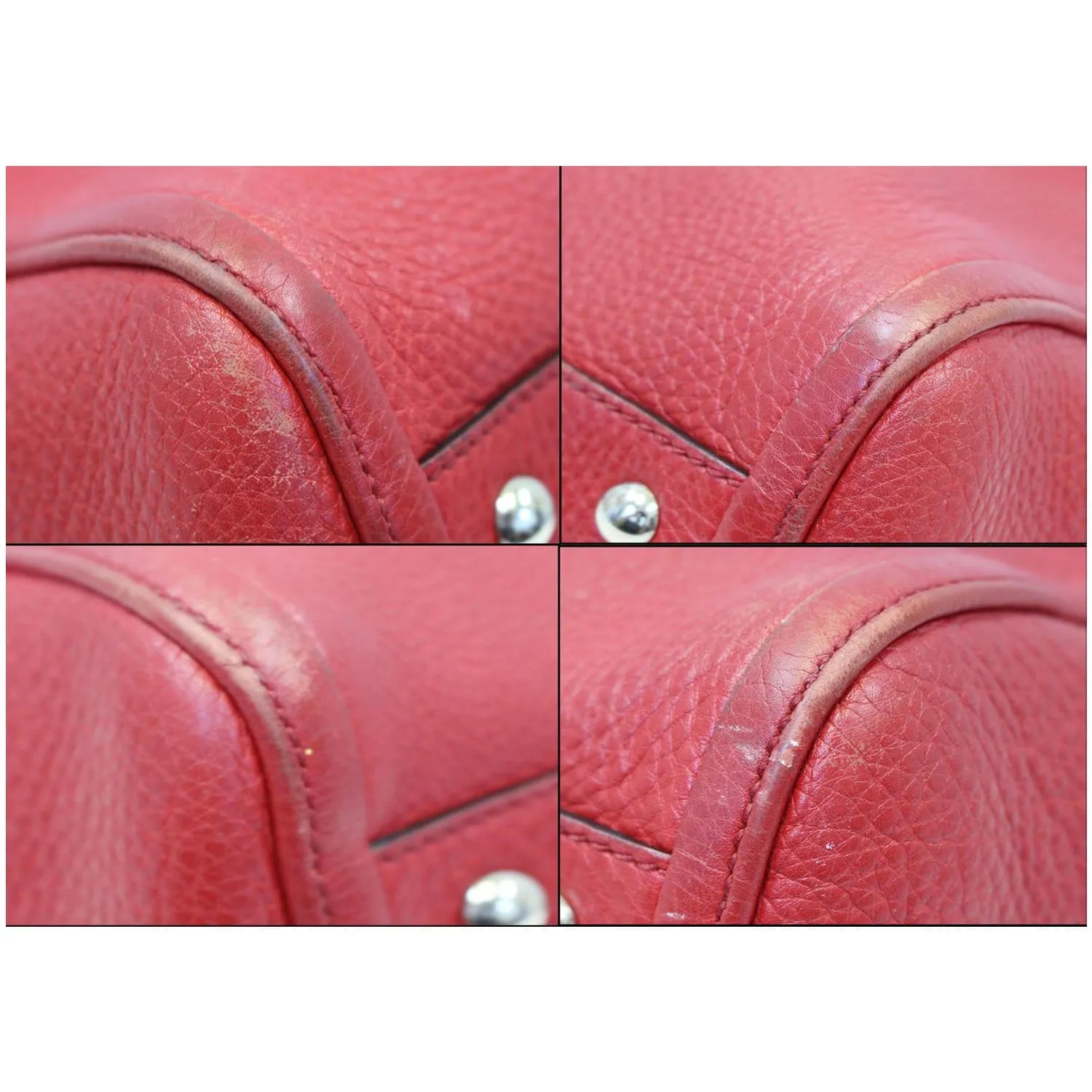 GUCCI Soho Top Handle Pebbled Leather Tote Bag Red