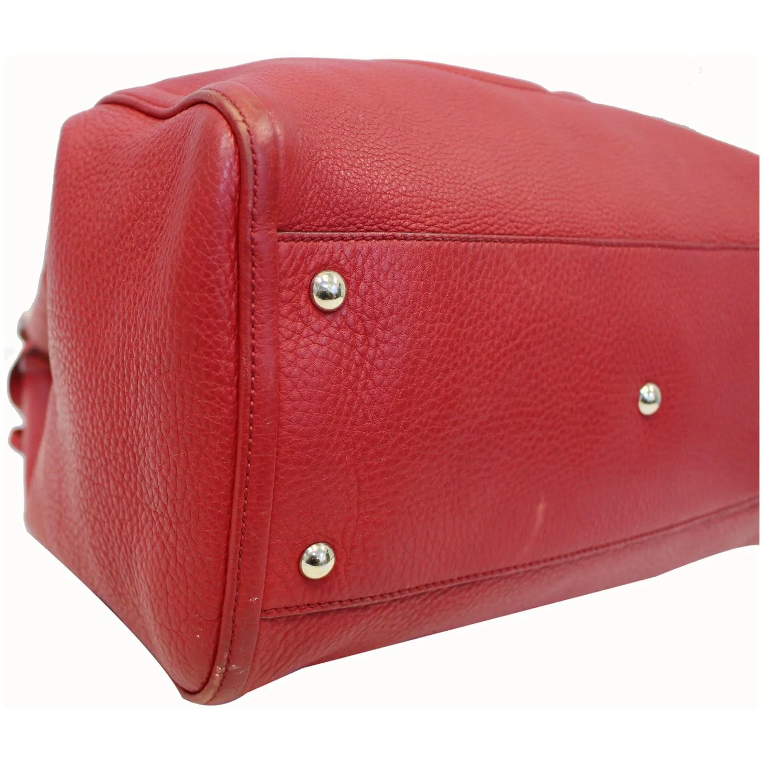 GUCCI Soho Top Handle Pebbled Leather Tote Bag Red