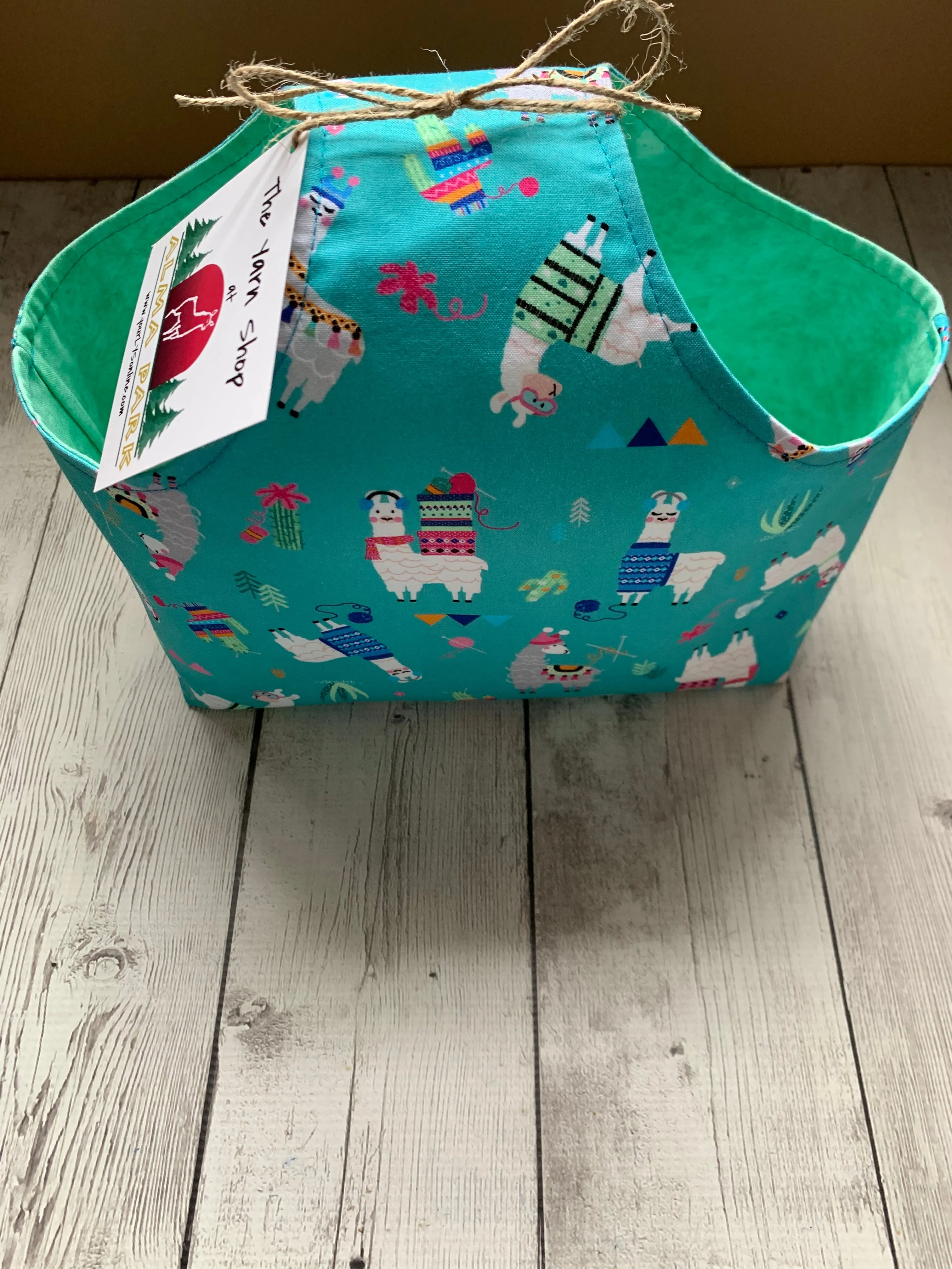 Handle Project Bag by Rose (Small or Medium)- Perfect for SOCK or SHAWL Knitters - LLAMAS / Lt. Turquoise
