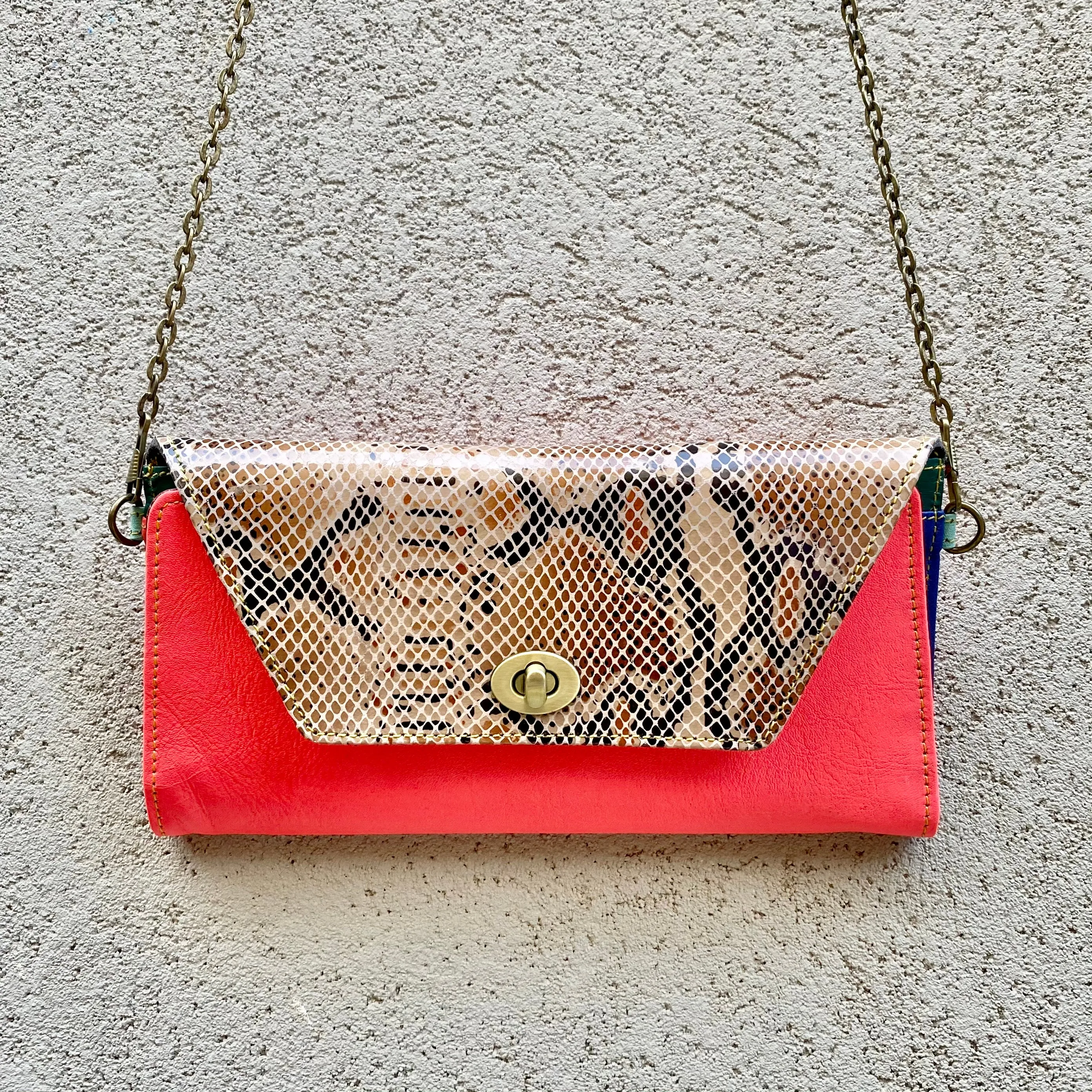 Harley Leather Snakeskin Crossbody Wallet Clutch - Coral Pink, Python