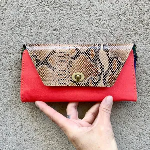 Harley Leather Snakeskin Crossbody Wallet Clutch - Coral Pink, Python