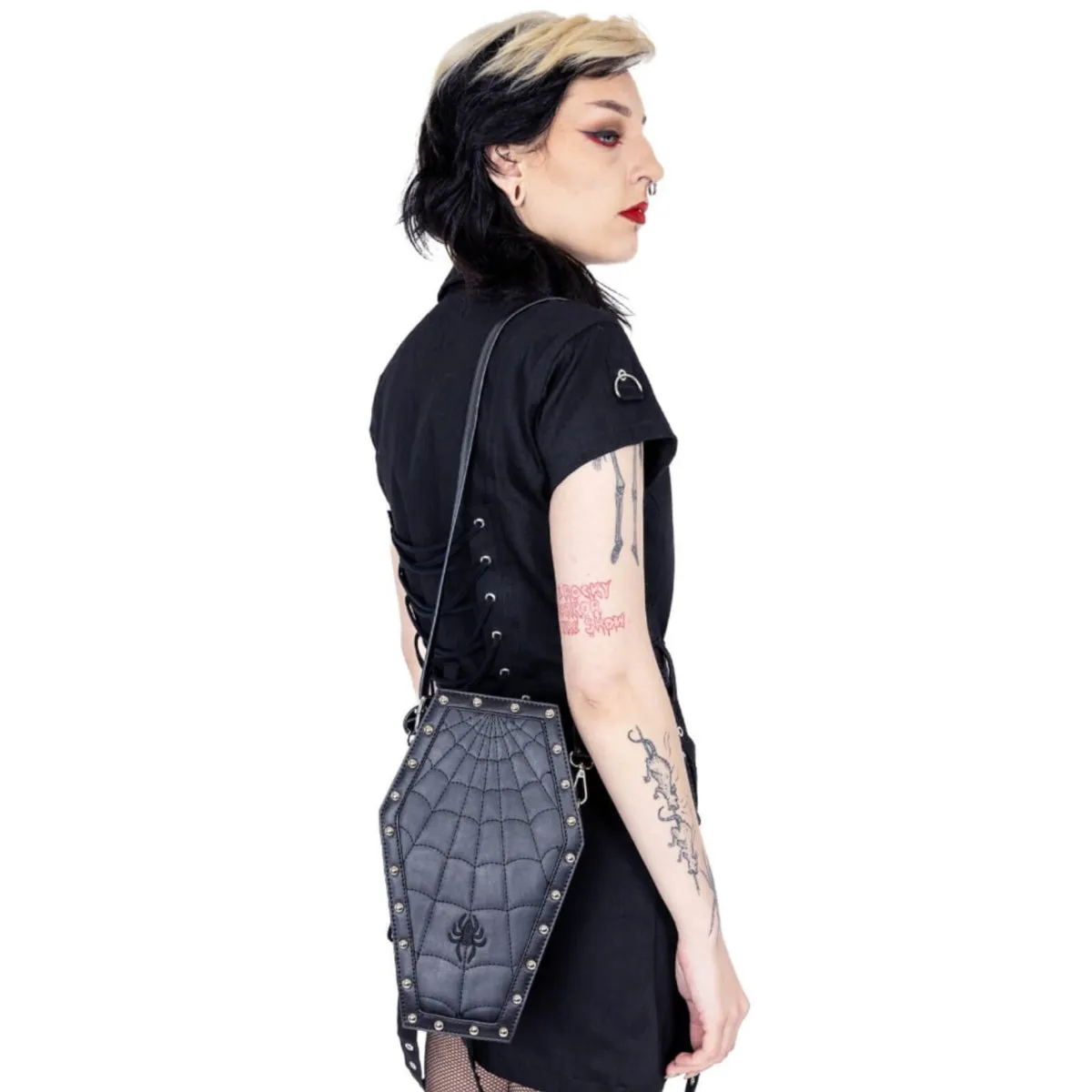 Heartless Web Weaver Spiderweb Gothic Coffin Backpack