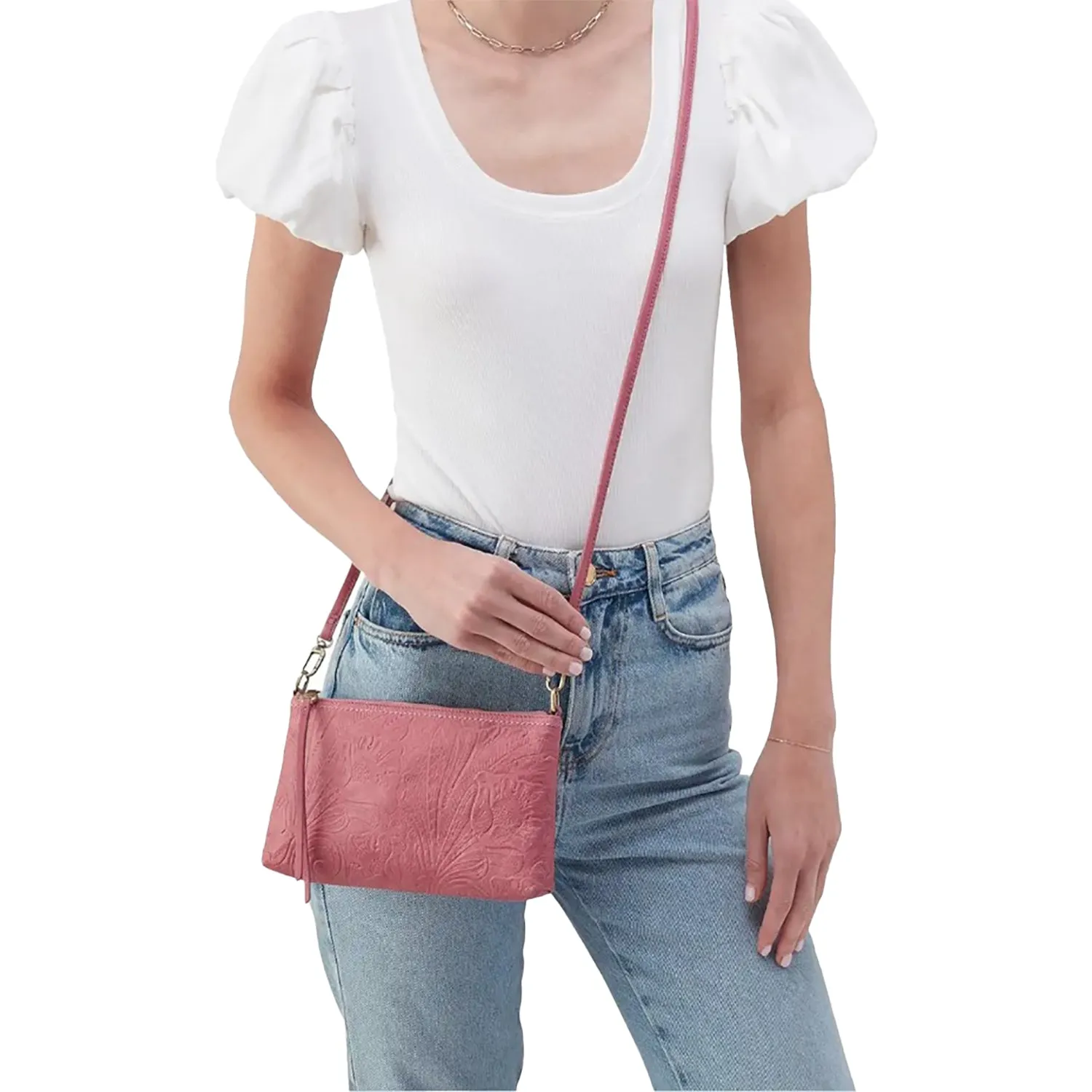 Hobo Darcy Crossbody Mauve Embossed Leather