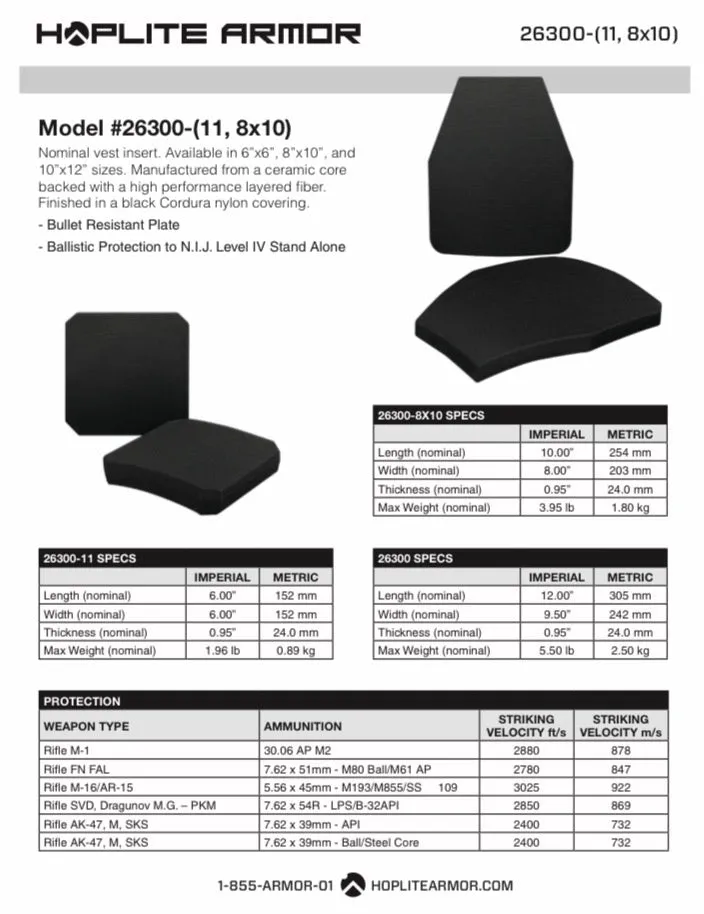 Hoplite Body Armor Lightweight Side Plates- Level IV (26300)
