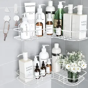 Huryfox 2Pack Corner Shower Caddy Hanging Bathroom Organizer Shelf Rust Proof Bathtub Accessories Organizer, Adhesive Basket Storage Rack Shampoo Holder Wall Organization (Black)