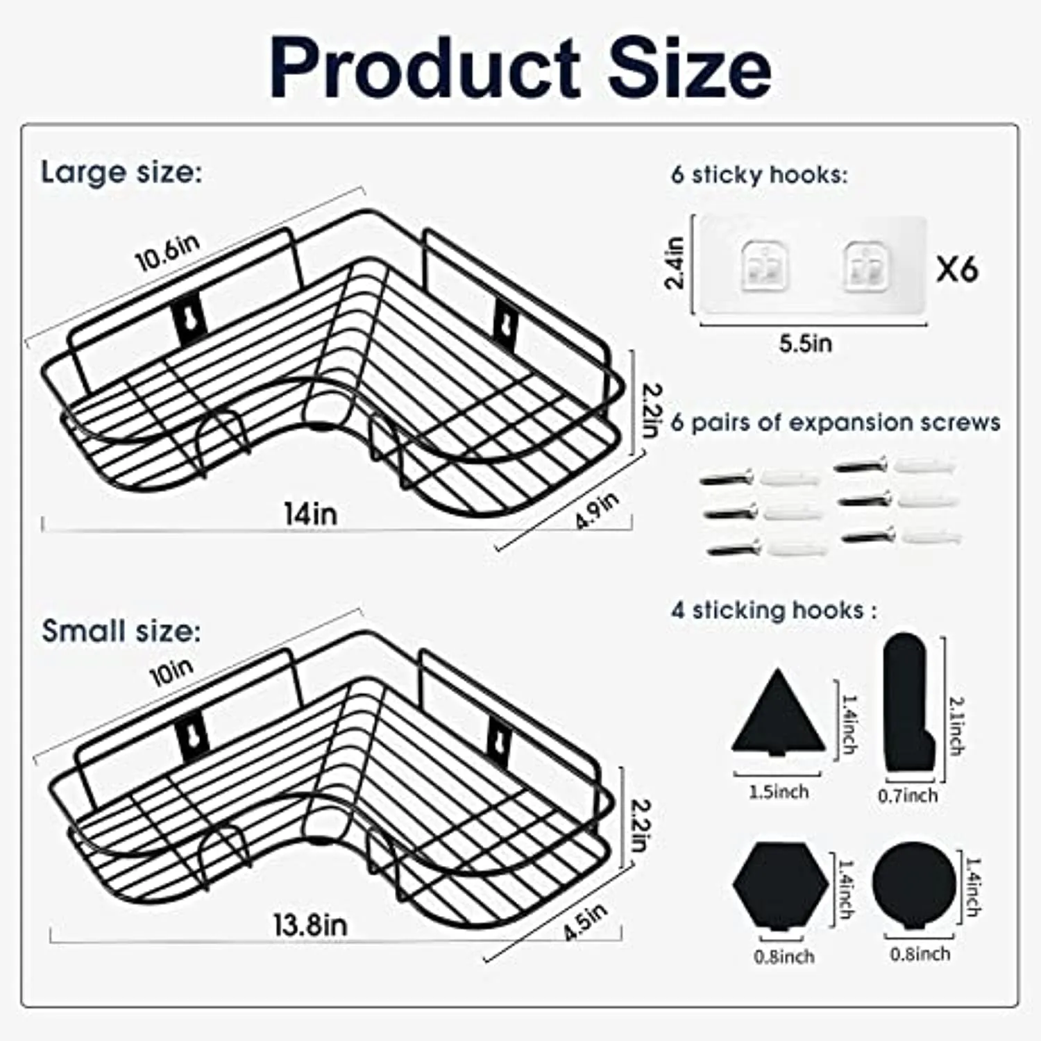Huryfox 2Pack Corner Shower Caddy Hanging Bathroom Organizer Shelf Rust Proof Bathtub Accessories Organizer, Adhesive Basket Storage Rack Shampoo Holder Wall Organization (Black)