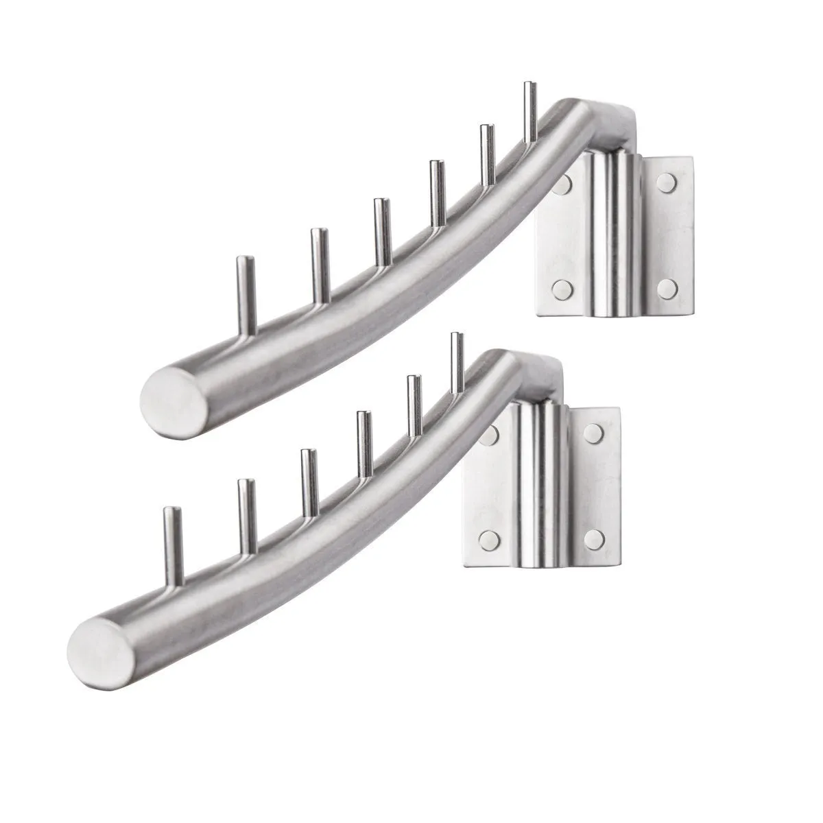 IMEEA Closet Hanger Space Saver Swing Arm Wall-Mounted SUS304 Brushed Stainless Steel with 6 Hooks 12.6inch (2-Set)
