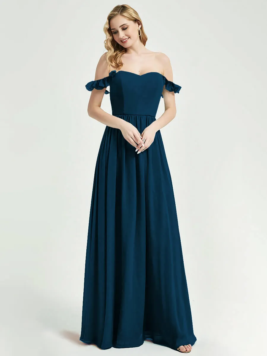 Ink Blue 3 In 1 Detachable Straps Convertible Chiffon Bridesmaid Dress