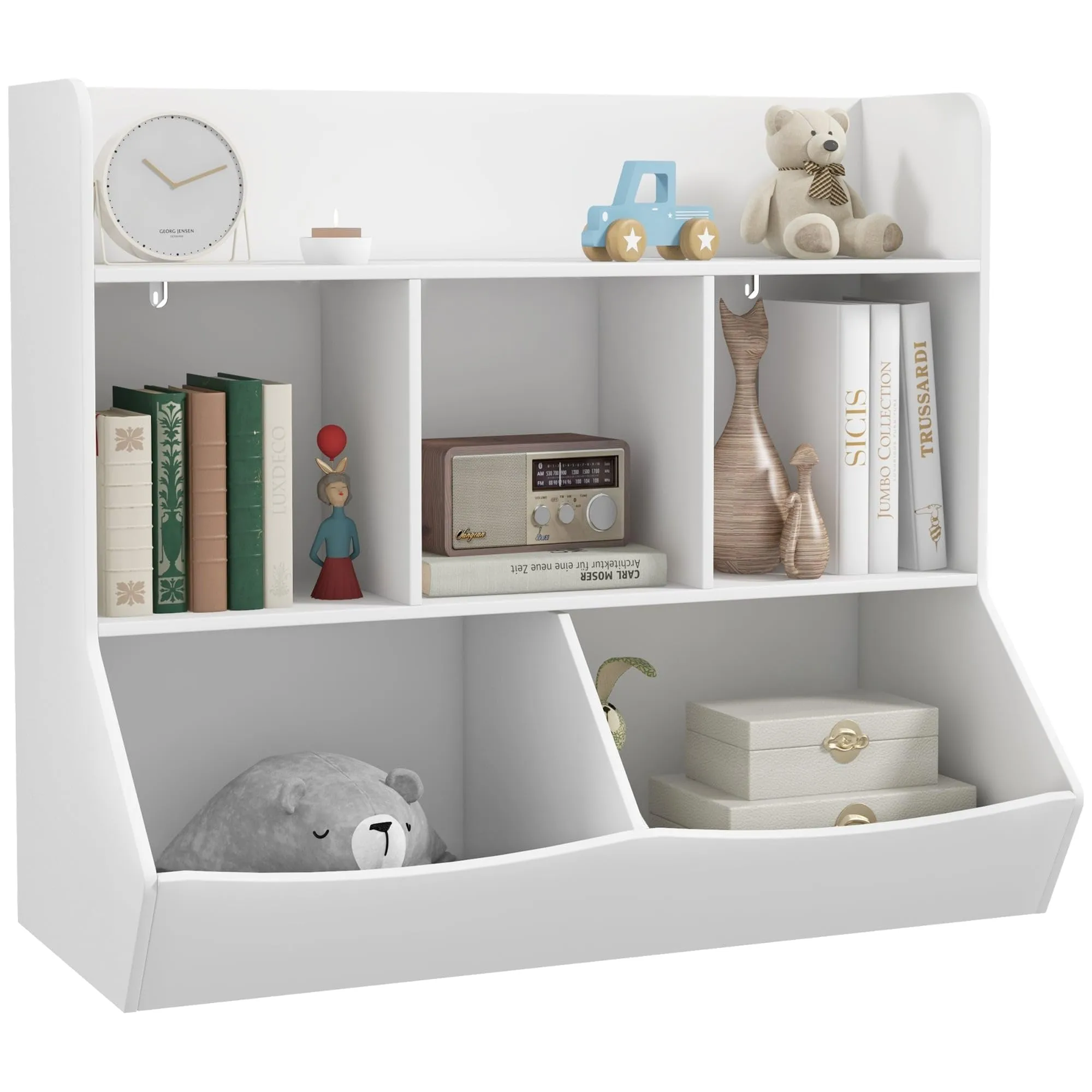 Kids Toy Shelf 3 Tier Bookcase with 5 Compartment Anti-tip Device