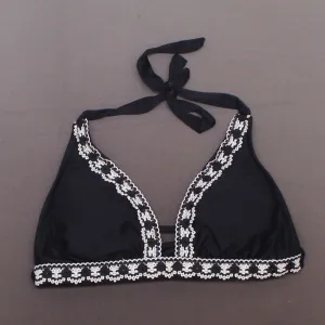 Kona Sol Women's Crochet Trim Bikini Top Black D/DD