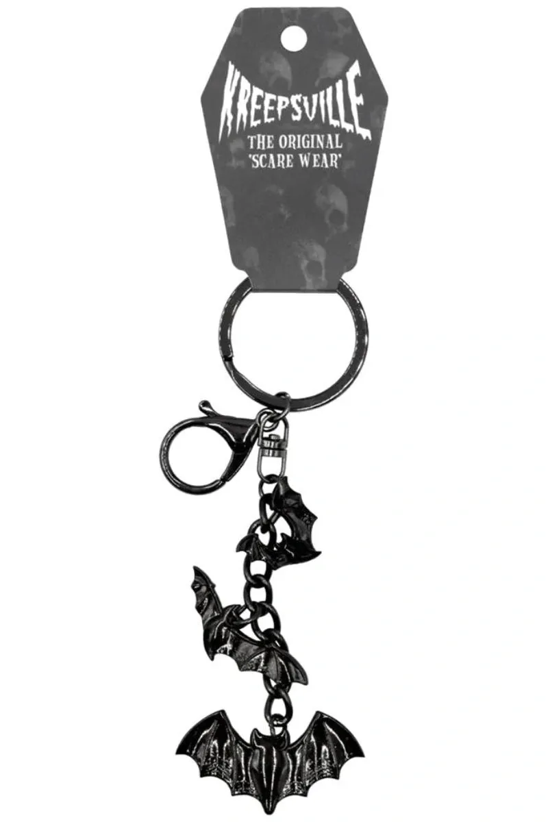 Kreepsville Flying Bats Charm Keychain -  Gothic Bat Style