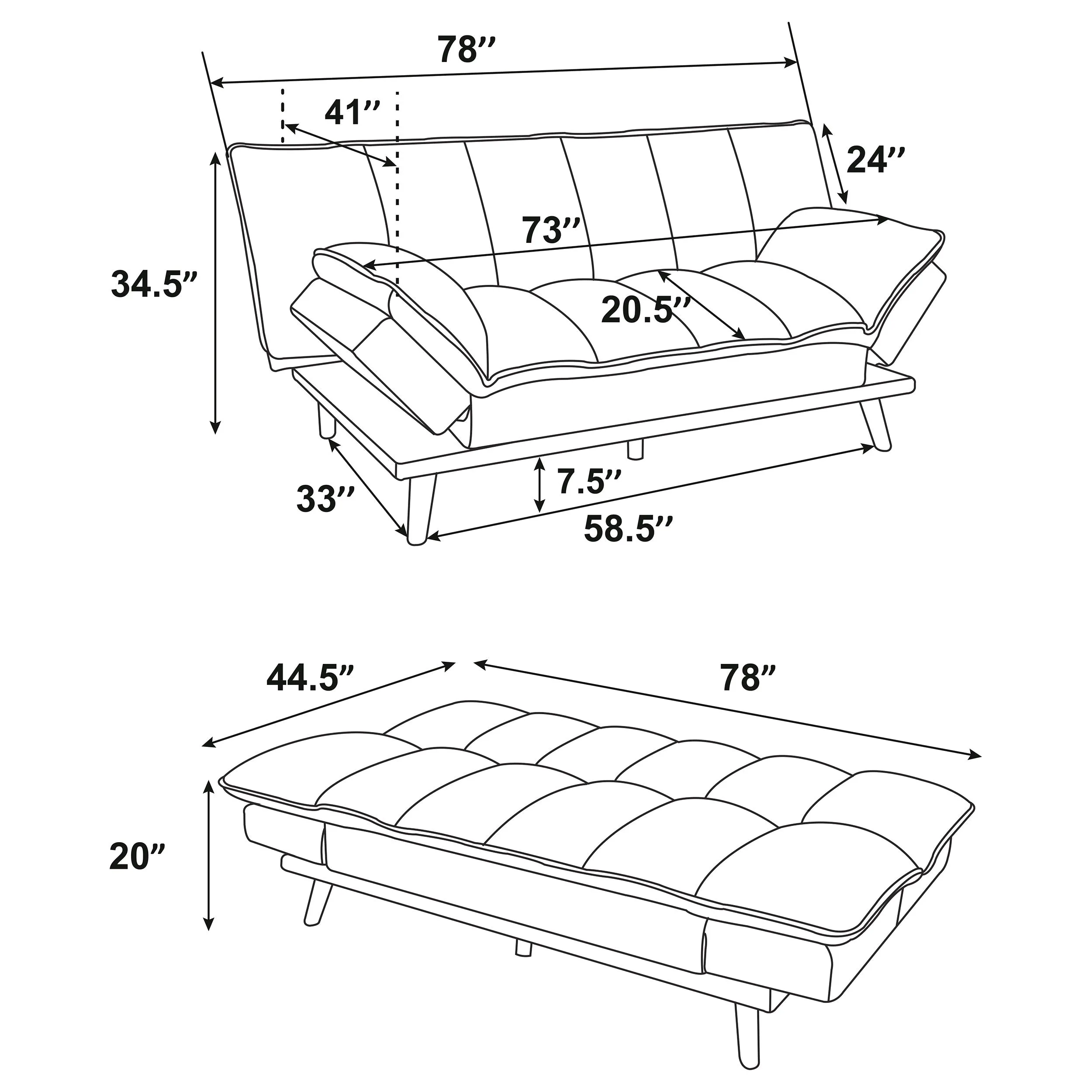 Laredo Upholstered Tufted Convertible Sofa Bed Light Grey