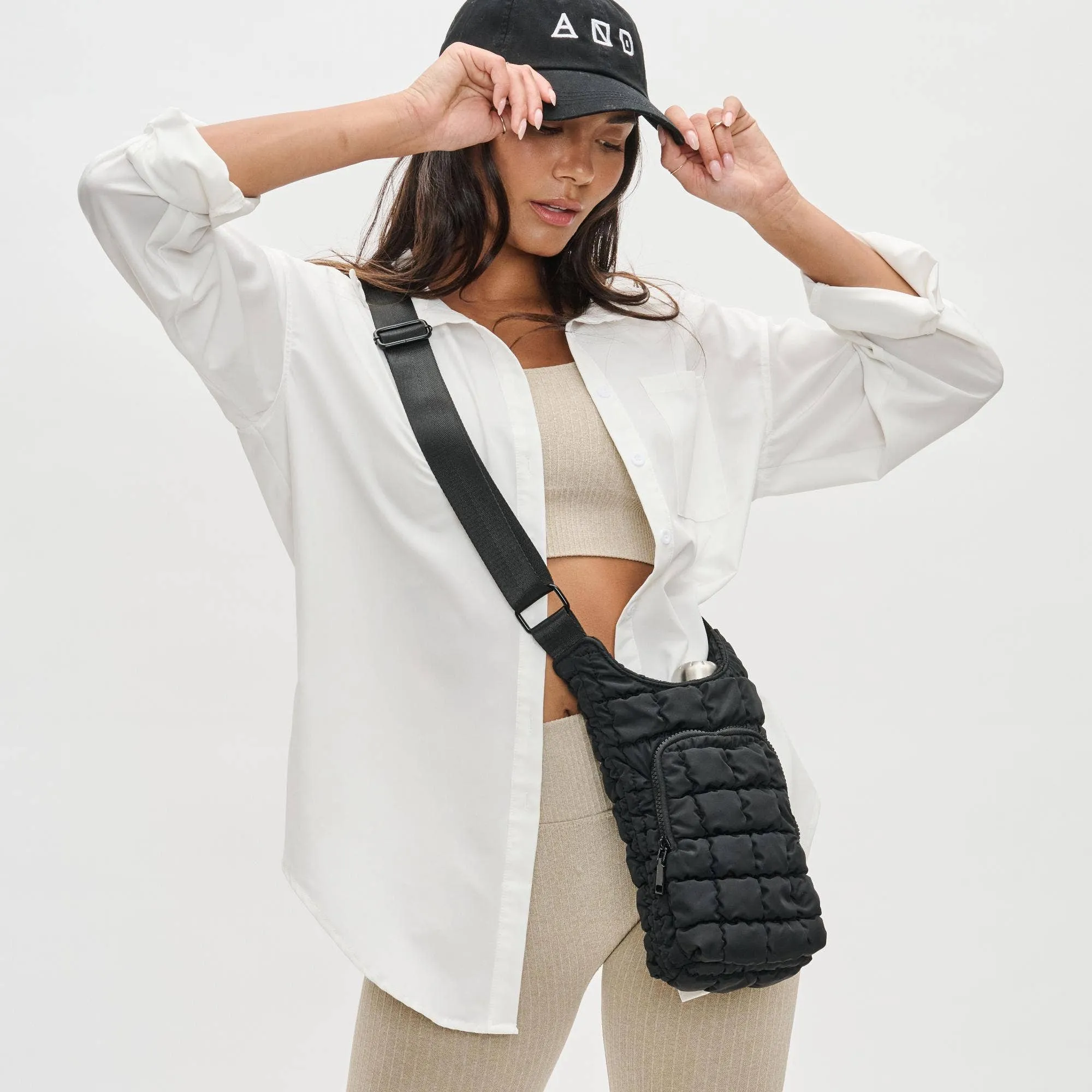 let it flow - quilted puffer water bottle crossbody bag