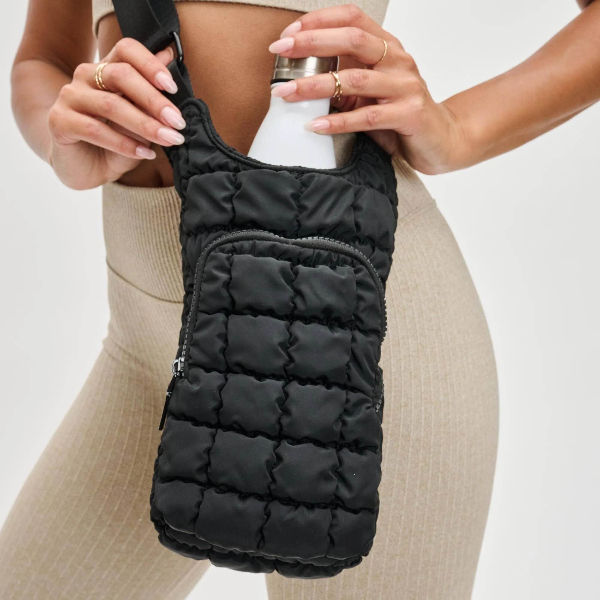 let it flow - quilted puffer water bottle crossbody bag