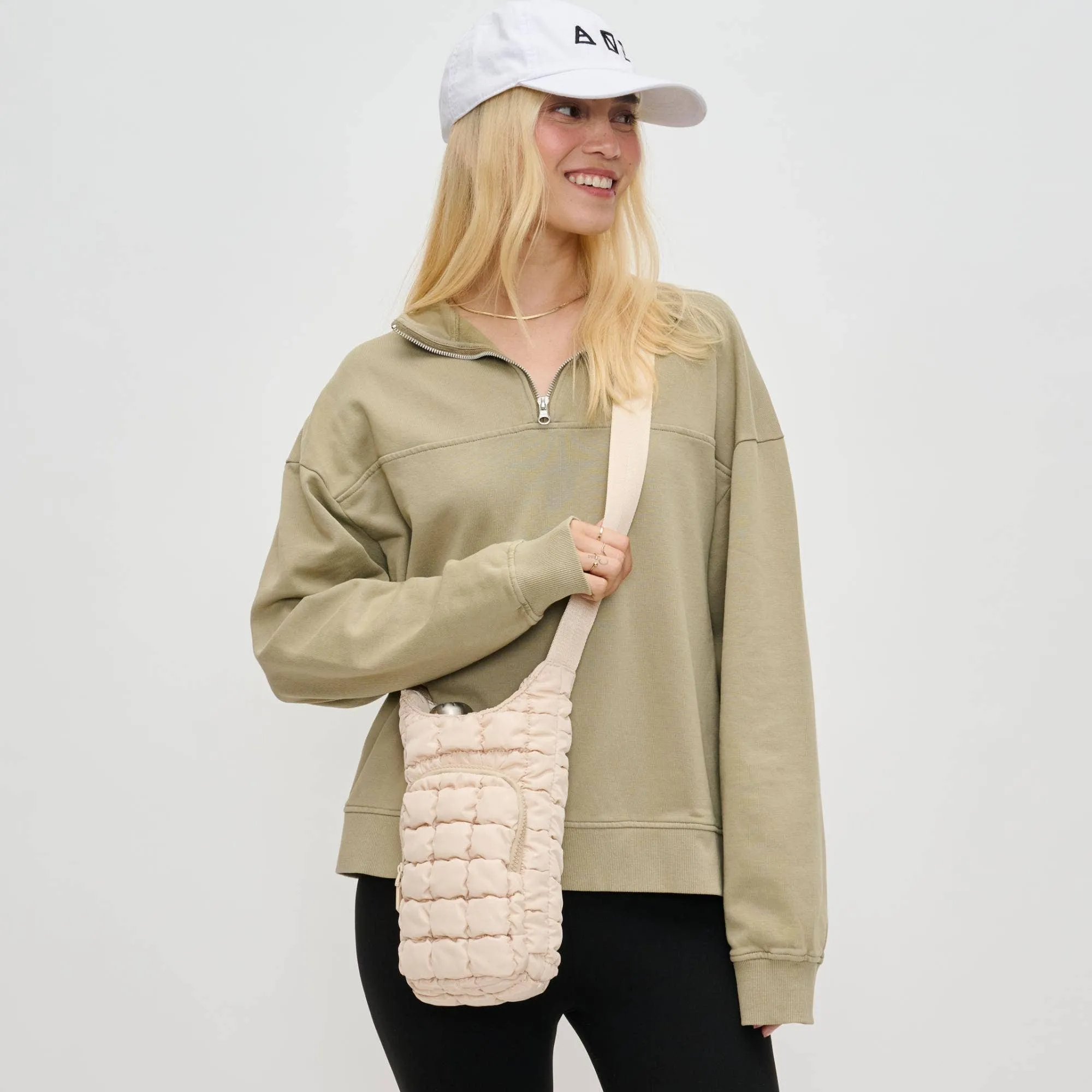 let it flow - quilted puffer water bottle crossbody bag