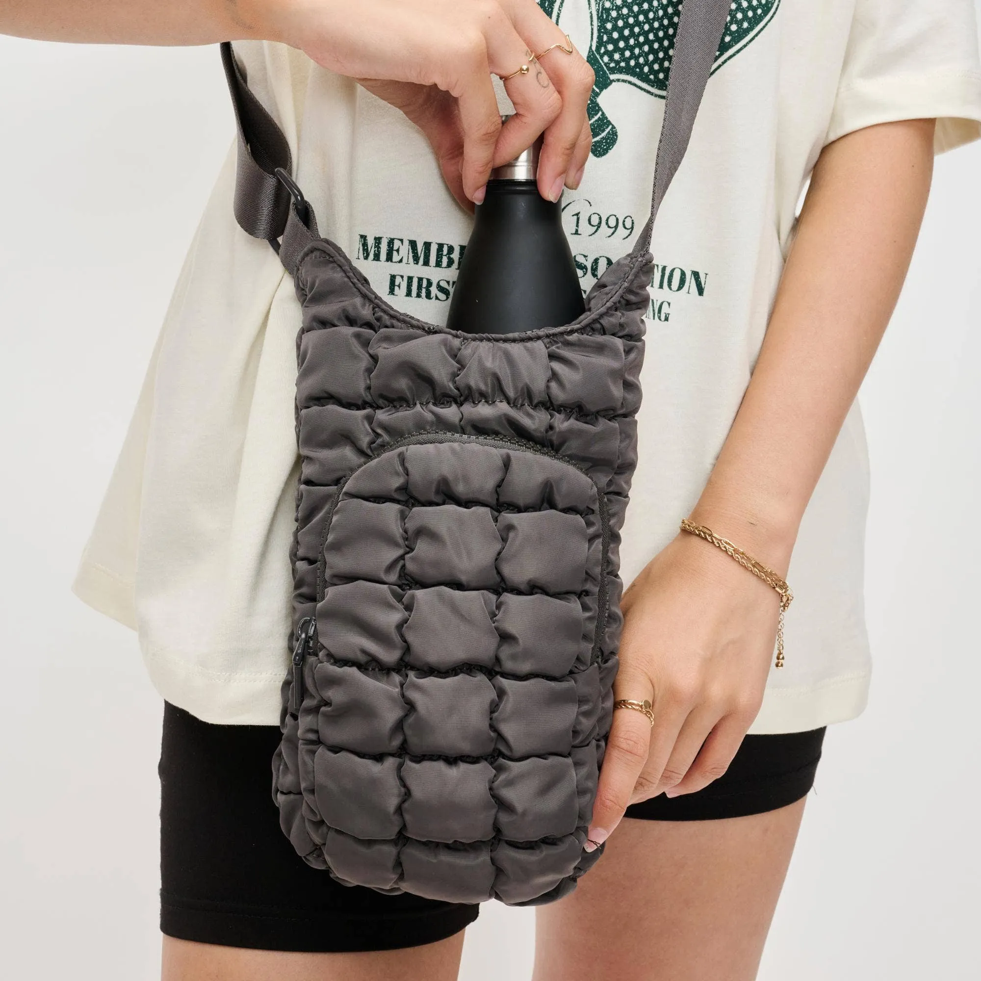 let it flow - quilted puffer water bottle crossbody bag