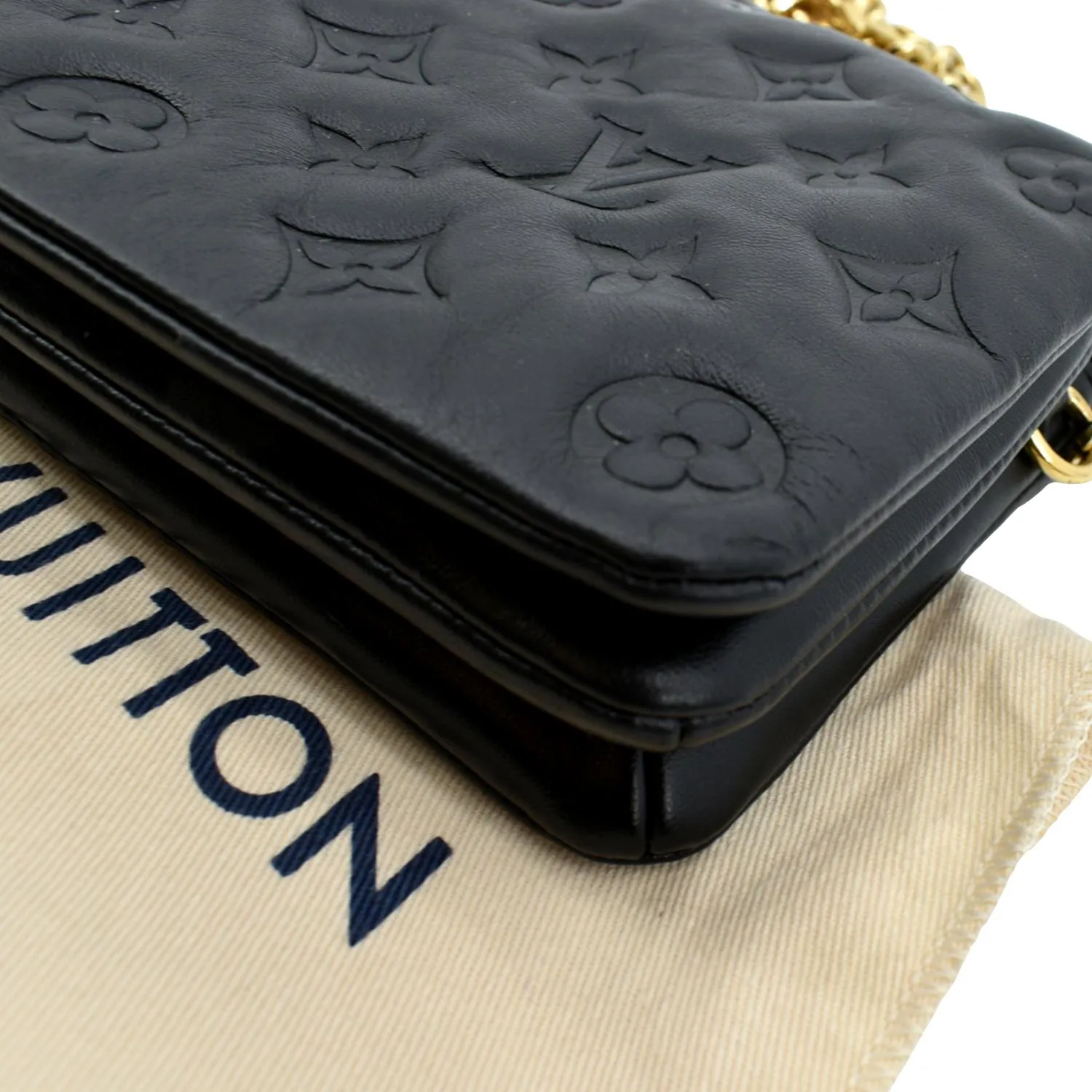 LOUIS VUITTON Coussin Monogram Embossed Pochette Crossbody Bag Black
