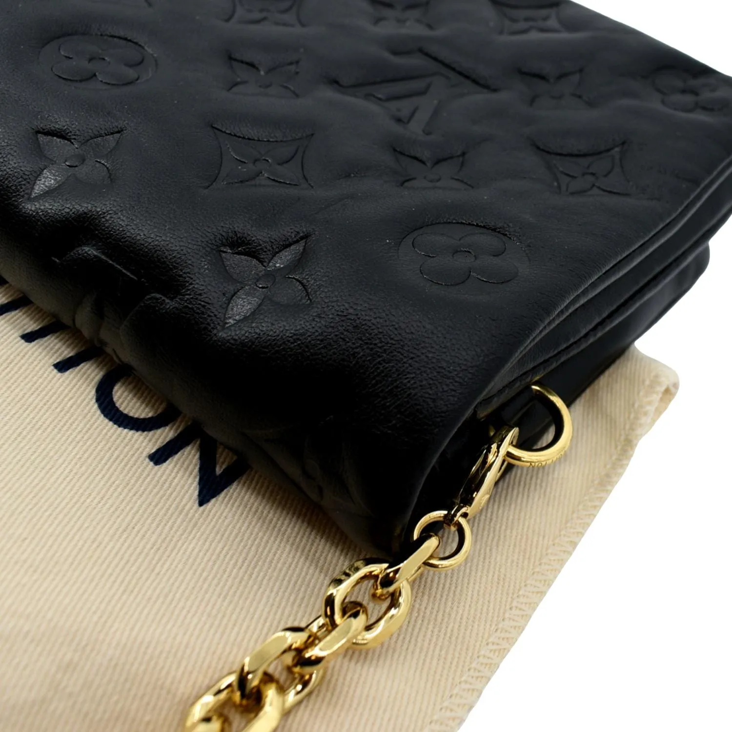 LOUIS VUITTON Coussin Monogram Embossed Pochette Crossbody Bag Black