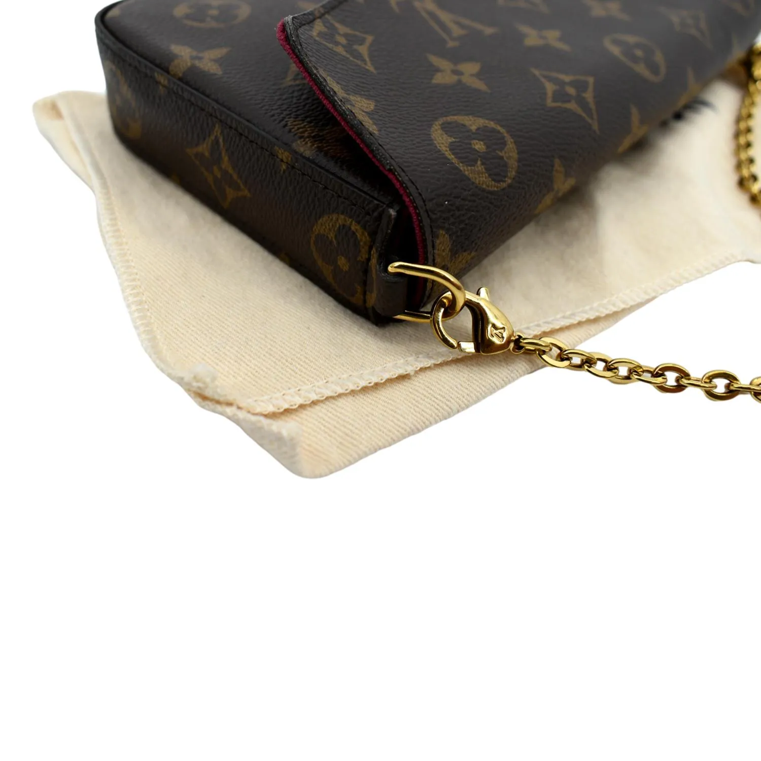 LOUIS VUITTON Felicie Monogram Canvas Pochette Crossbody Bag Brown