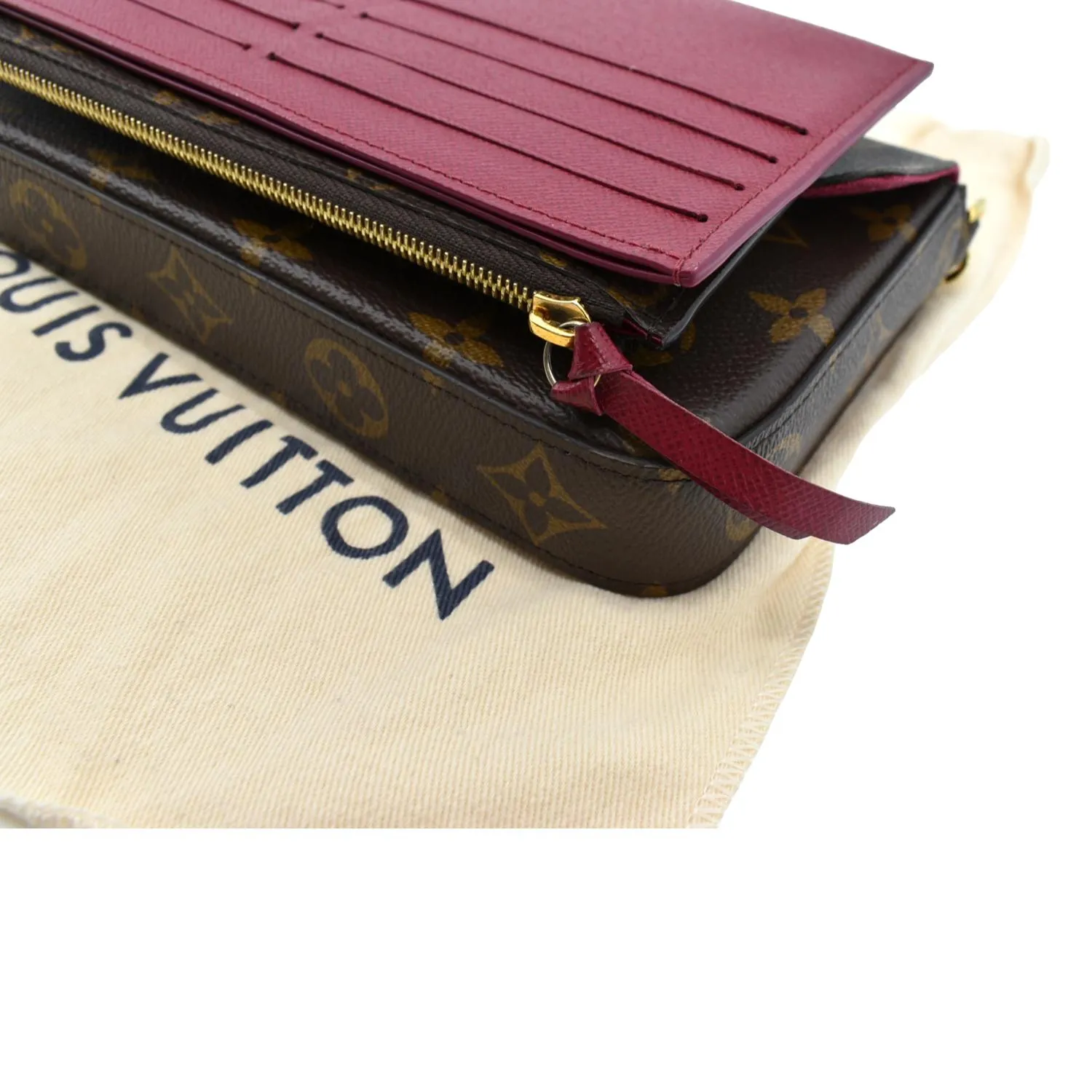 LOUIS VUITTON Felicie Monogram Canvas Pochette Crossbody Bag Brown