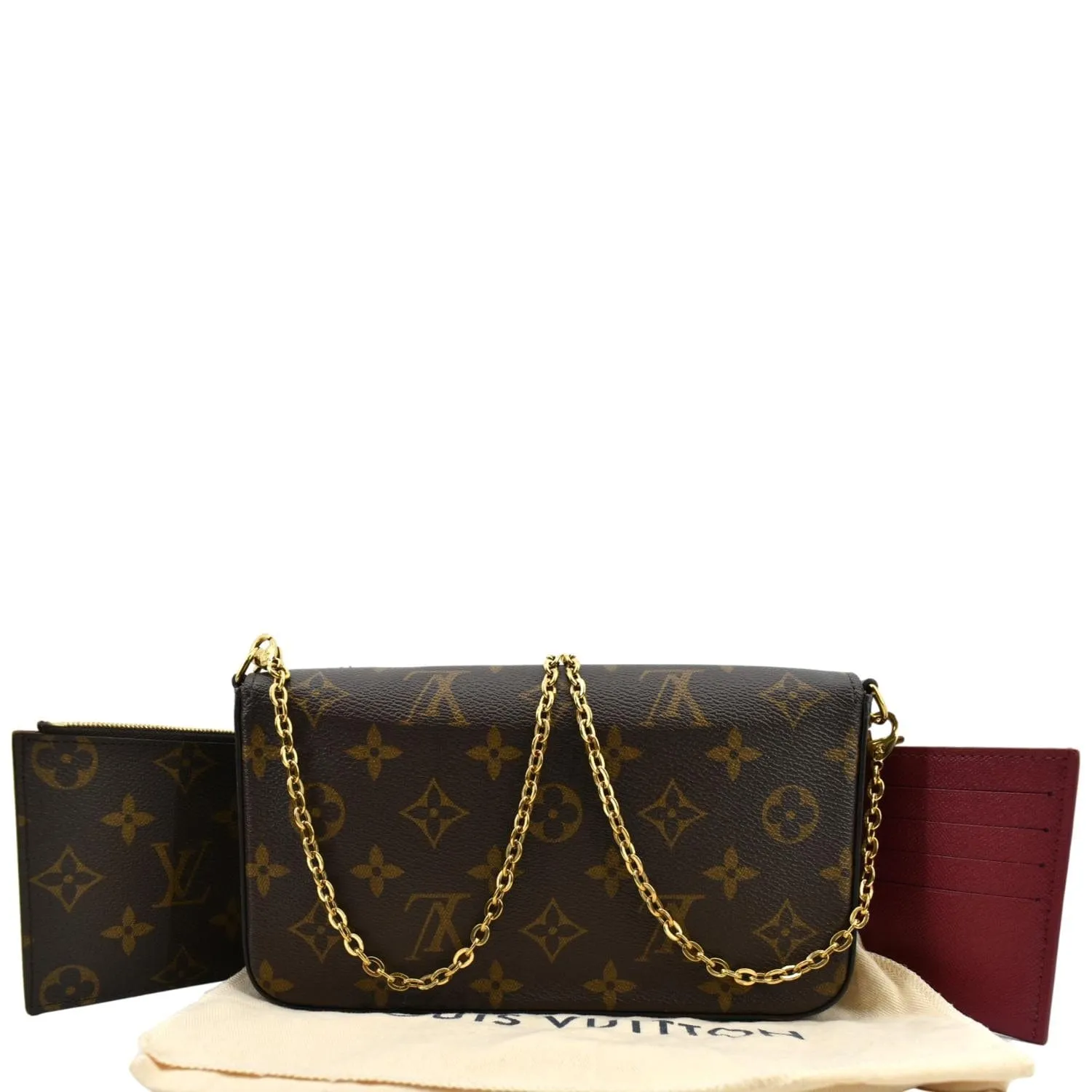LOUIS VUITTON Felicie Monogram Canvas Pochette Crossbody Bag Brown