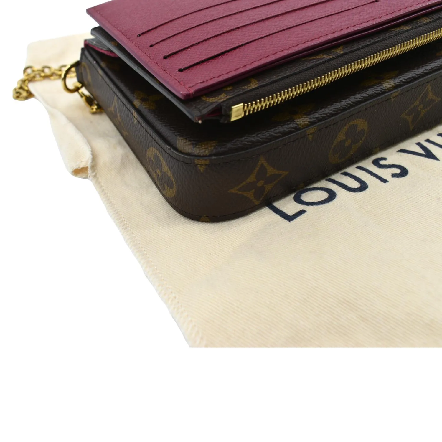 LOUIS VUITTON Felicie Monogram Canvas Pochette Crossbody Bag Brown