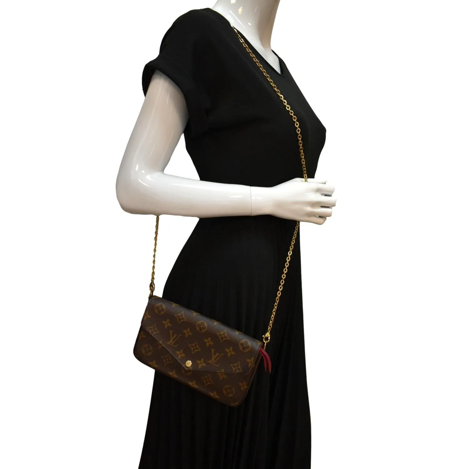 LOUIS VUITTON Felicie Monogram Canvas Pochette Crossbody Bag Brown