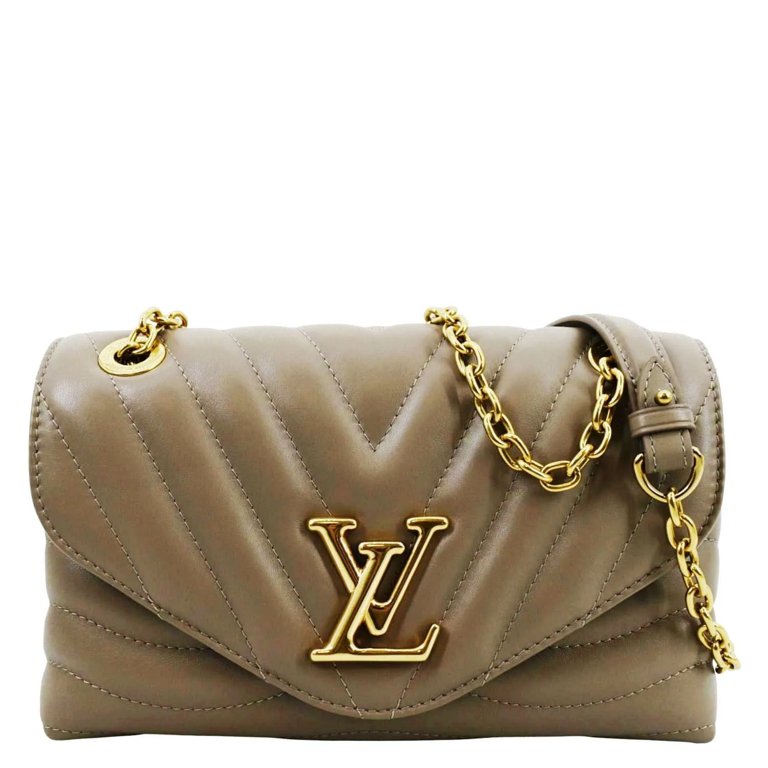 LOUIS VUITTON New Wave Chain MM Calfskin Leather Shoulder Bag Taupe