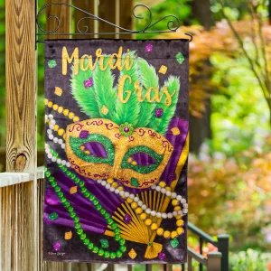 Mask and Beads Lustre Garden Flag