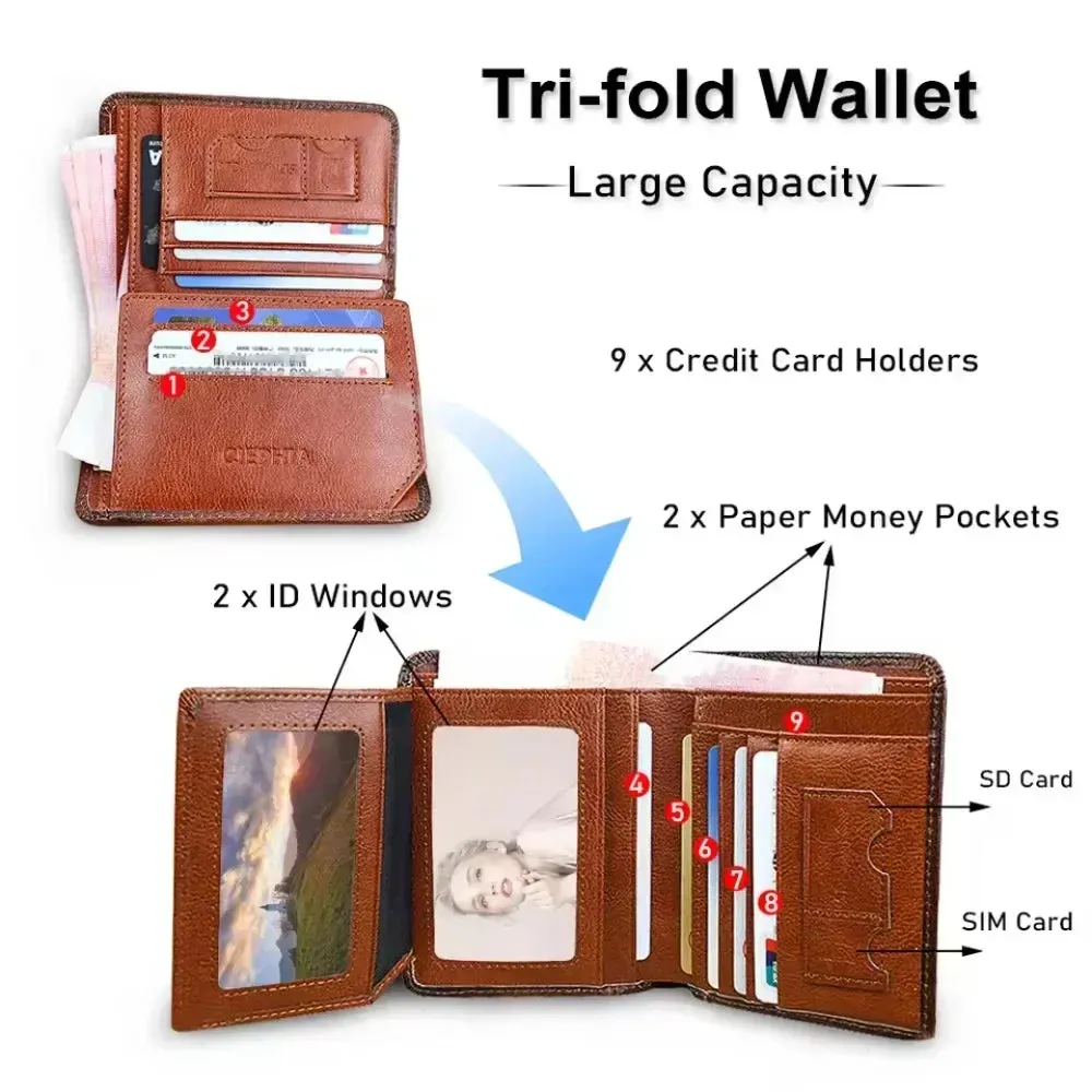 Men’s RFID Blocking Leather Trifold Wallet – Vintage & Slim Design