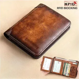 Men’s RFID Blocking Leather Trifold Wallet – Vintage & Slim Design