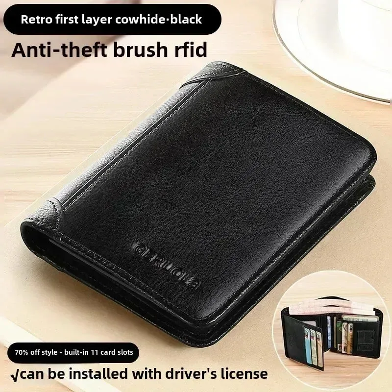 Men’s RFID Blocking Leather Trifold Wallet – Vintage & Slim Design