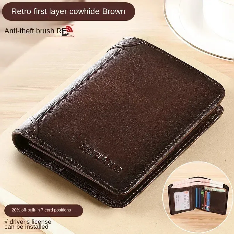 Men’s RFID Blocking Leather Trifold Wallet – Vintage & Slim Design