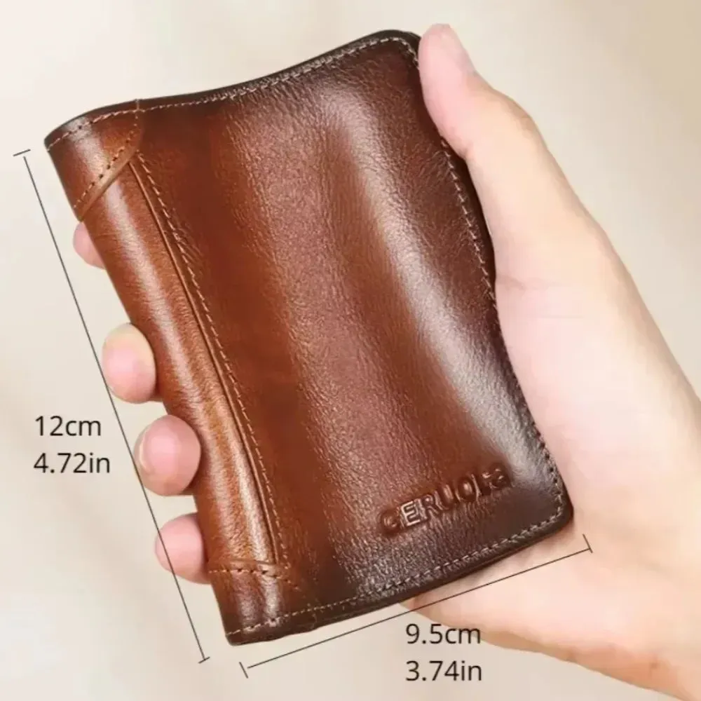 Men’s RFID Blocking Leather Trifold Wallet – Vintage & Slim Design