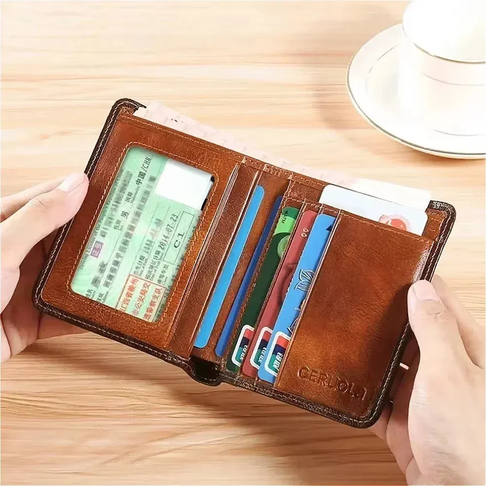 Men’s RFID Blocking Leather Trifold Wallet – Vintage & Slim Design